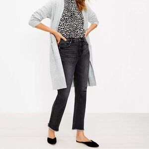 LOFT Destructed High Rise Straight Crop Jeans in Washed Black Wash Size 28